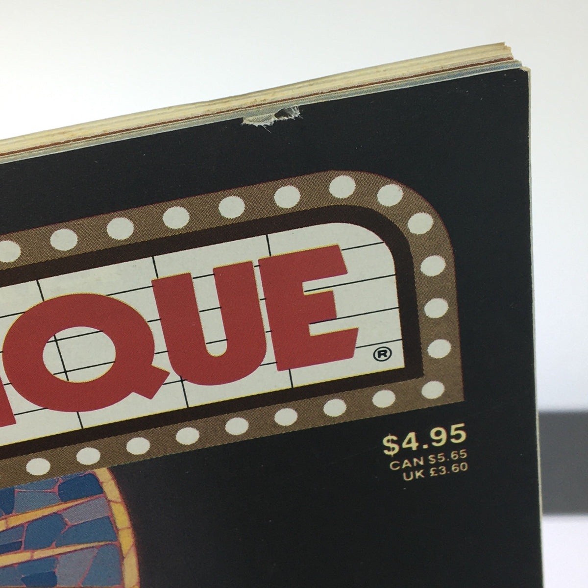 Close-up view of the top corner of Cinefantastique magazine, March 1990, Volume 20, Issue 4, featuring the title prominently and displaying minor wear on the edges.