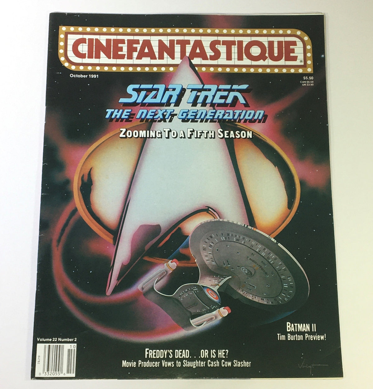 Cinefantastique magazine cover from October 1991, Volume 22 Number 2 featuring Tim Burton and Freddy Krueger, highlighting Star Trek: The Next Generation and Batman II preview.