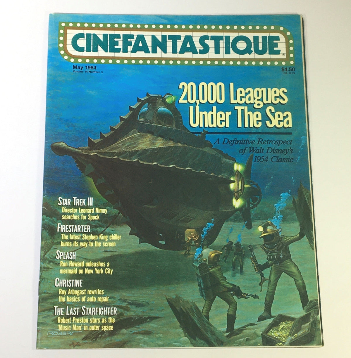 Cover of Vintage Cinefantastique May 1984 Vol 14 #3 featuring 'Star Trek III', 'Firestarter', and 'Christine', with an illustration of a submarine amidst an underwater scene.
