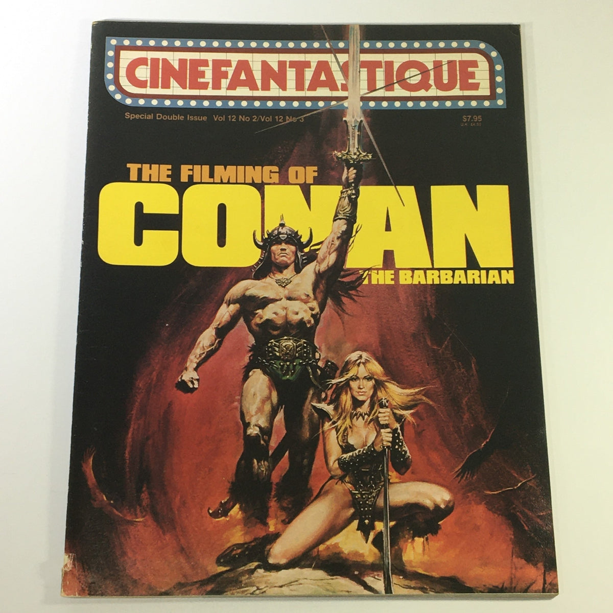 Cinefantastique 1982 Vol 12 No 2 No 3 magazine cover featuring The Filming of Conan the Barbarian, showcasing a warrior character and a female figure against a dramatic background.