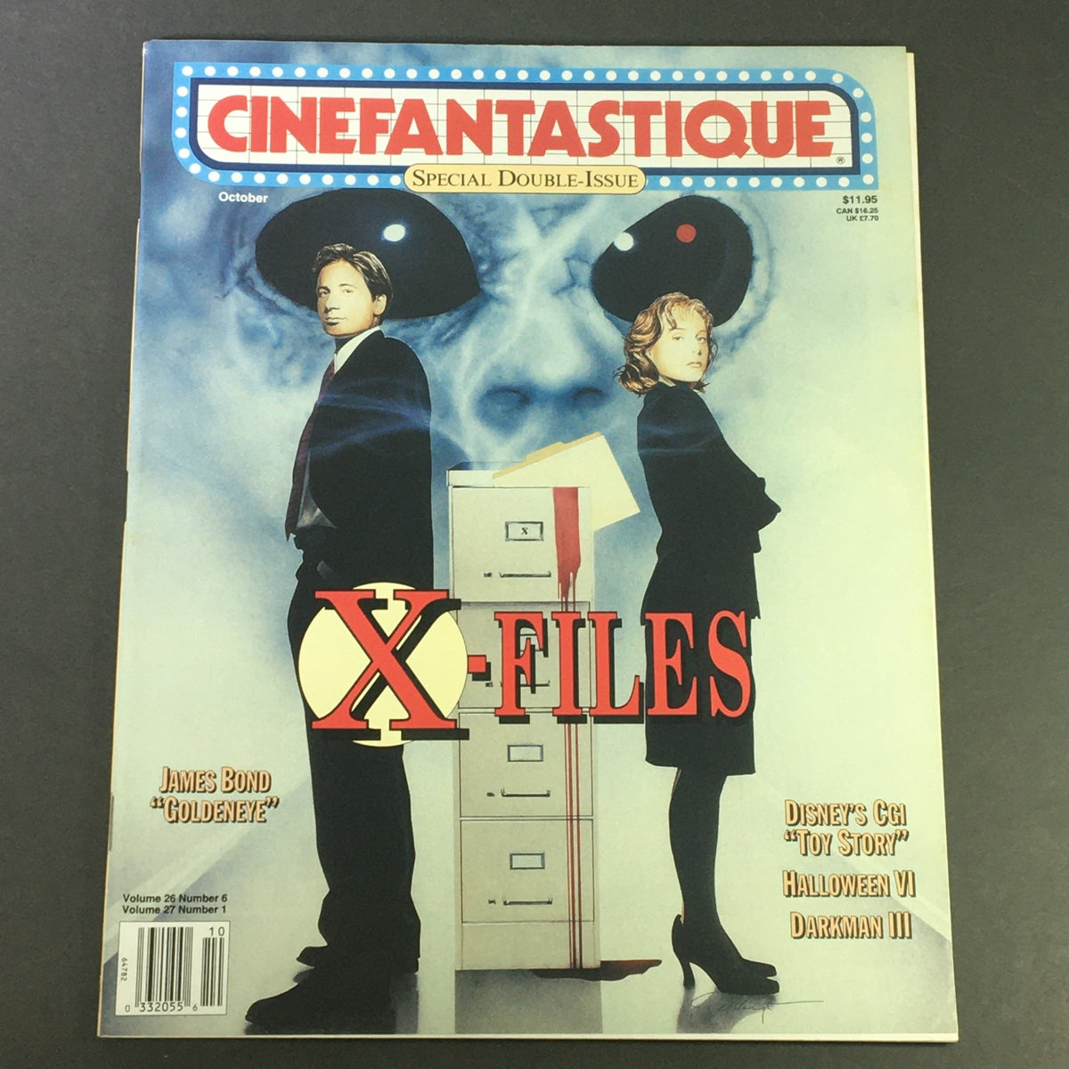 Cinefantastique October 1995 Vol 26 & 27 #6 #1 featuring James Bond Goldeneye and X-Files on the cover, showcasing iconic characters in a suspenseful design.