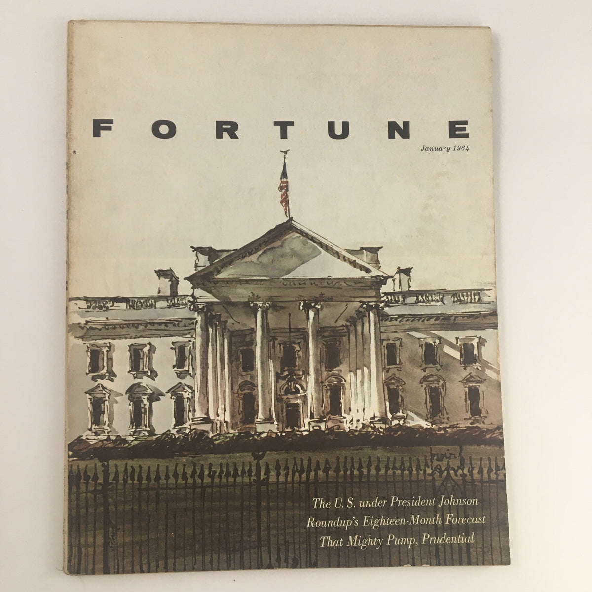 Cover of Fortune Magazine January 1964 featuring the White House, illustrating the U.S. under President Lyndon Johnson.