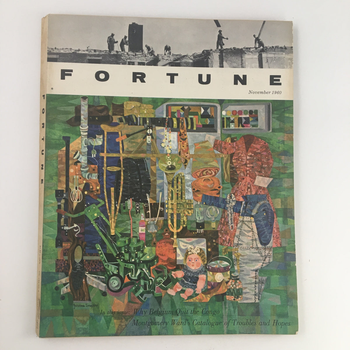 Cover of Fortune Magazine November 1960 featuring the title 'Montgomery Ward's Catalogue of Troubles,' showcasing colorful artwork and historical retail elements.
