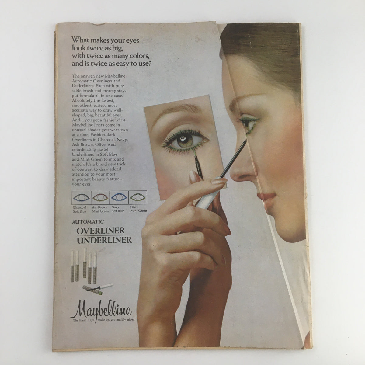 Back cover of the June 1971 Photoplay Magazine featuring a Maybelline advertisement highlighting eye makeup products and application techniques, reflecting early 1970s beauty trends.