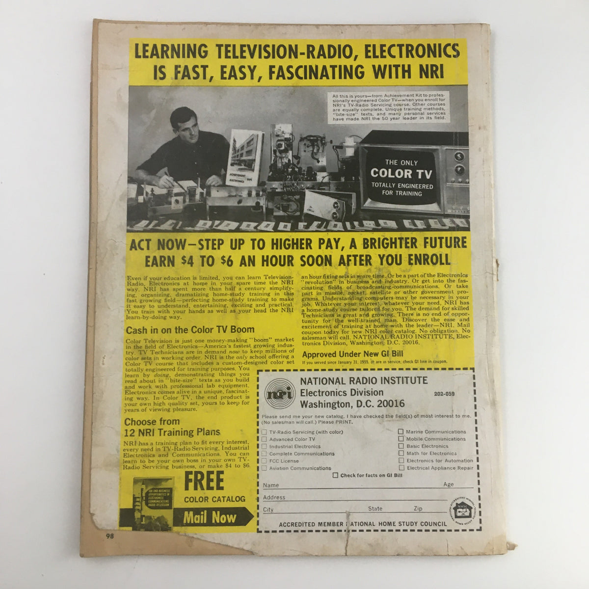 Male Magazine Fiction Special May 1969 advertisement for National Radio Institute featuring career training in television and electronics.