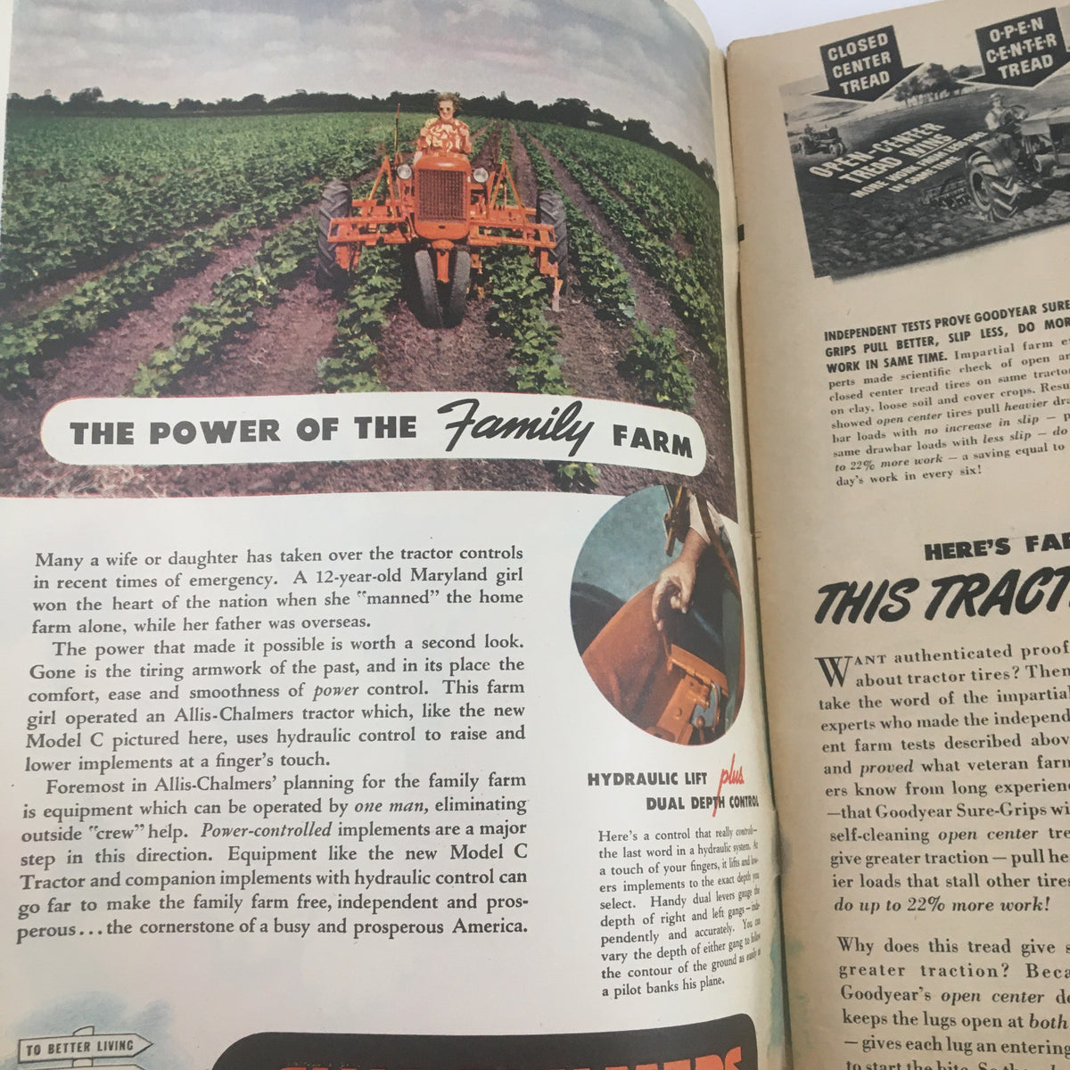 Farm Journal Magazine December 1945 featuring an article on 'The Power of the Family Farm,' illustrating the empowerment of women in farming, with a Maryland girl driving a tractor.