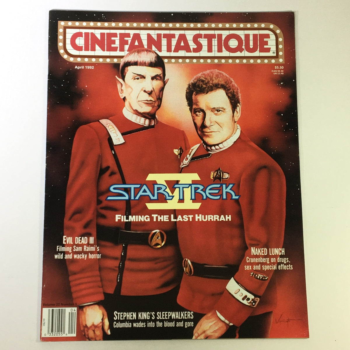 Cinefantastique April 1992 Vol 22 #5 magazine cover featuring characters from Star Trek VI and Stephen King's Sleepwalkers, showcasing the iconic sci-fi theme.