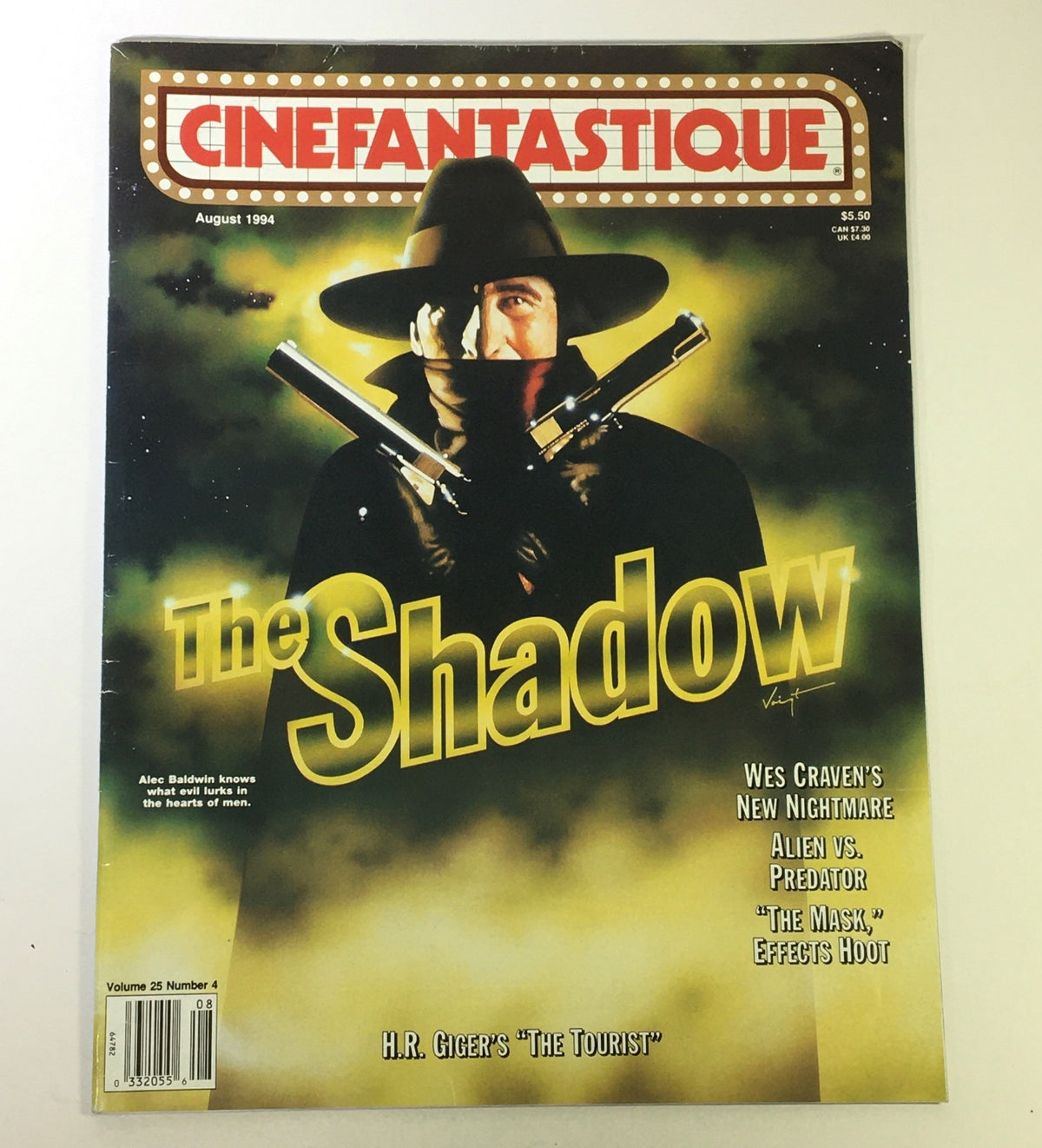Cinefantastique August 1994 Vol 25 #4 featuring Wes Craven's New Nightmare and The Shadow with Alec Baldwin on the cover. The magazine includes articles on horror films and special effects.