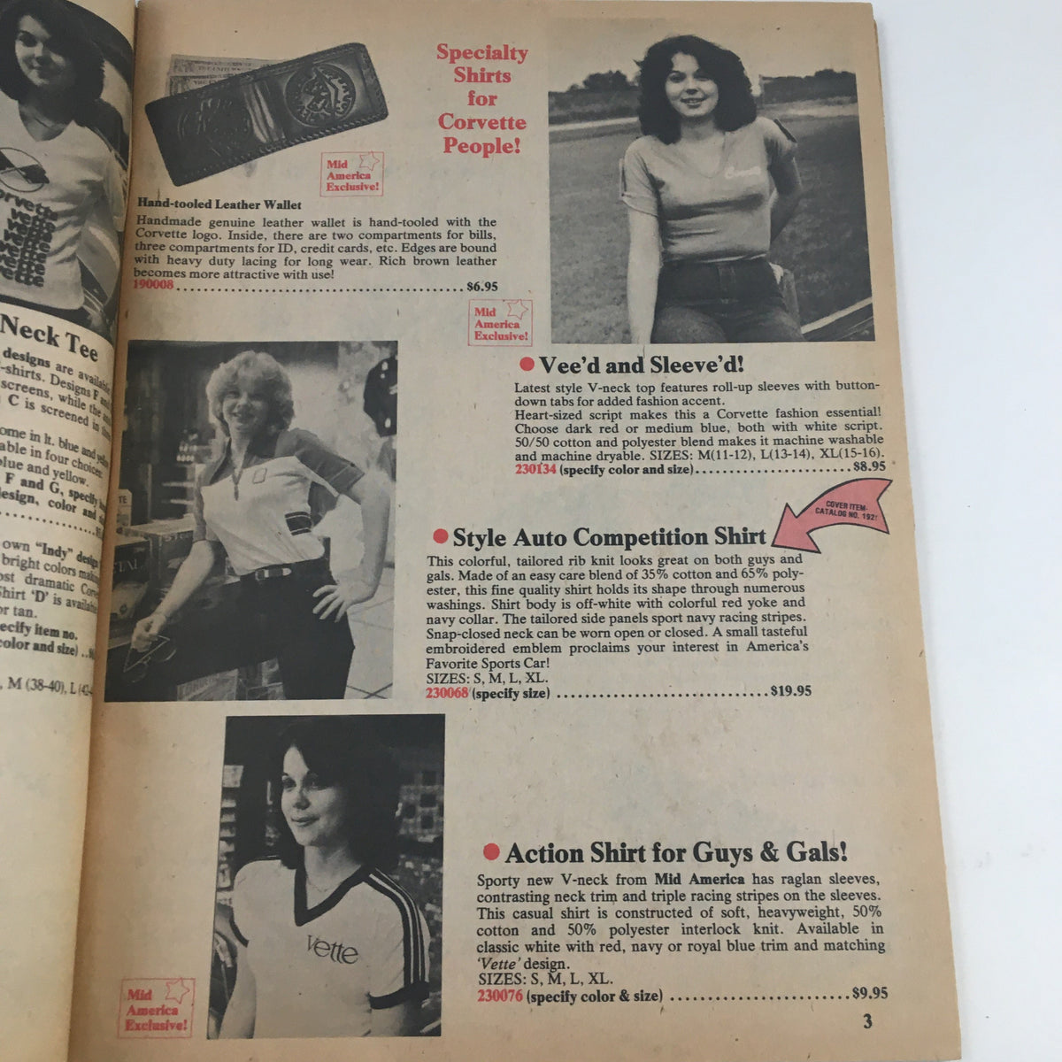 Mid America Corvette Supplies Catalog displaying specialty shirts for Corvette enthusiasts with styles and prices on page 3.