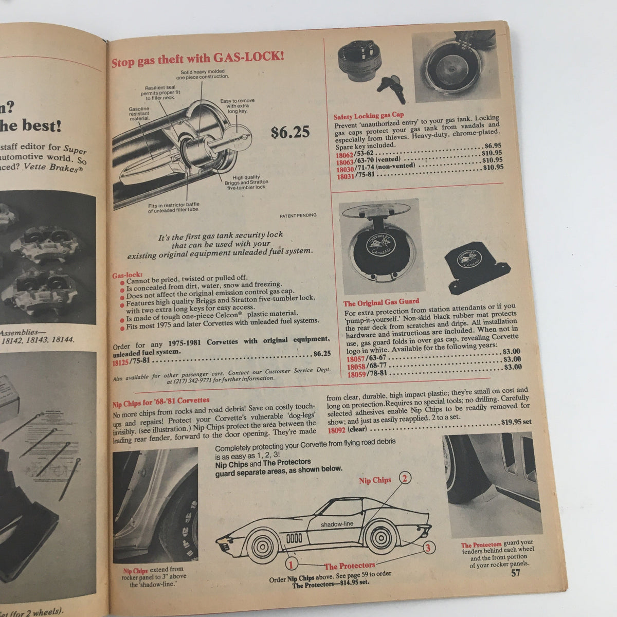 Page from Mid America Corvette Supplies from Style Auto Catalog No. 192 featuring parts and accessories with pricing information.