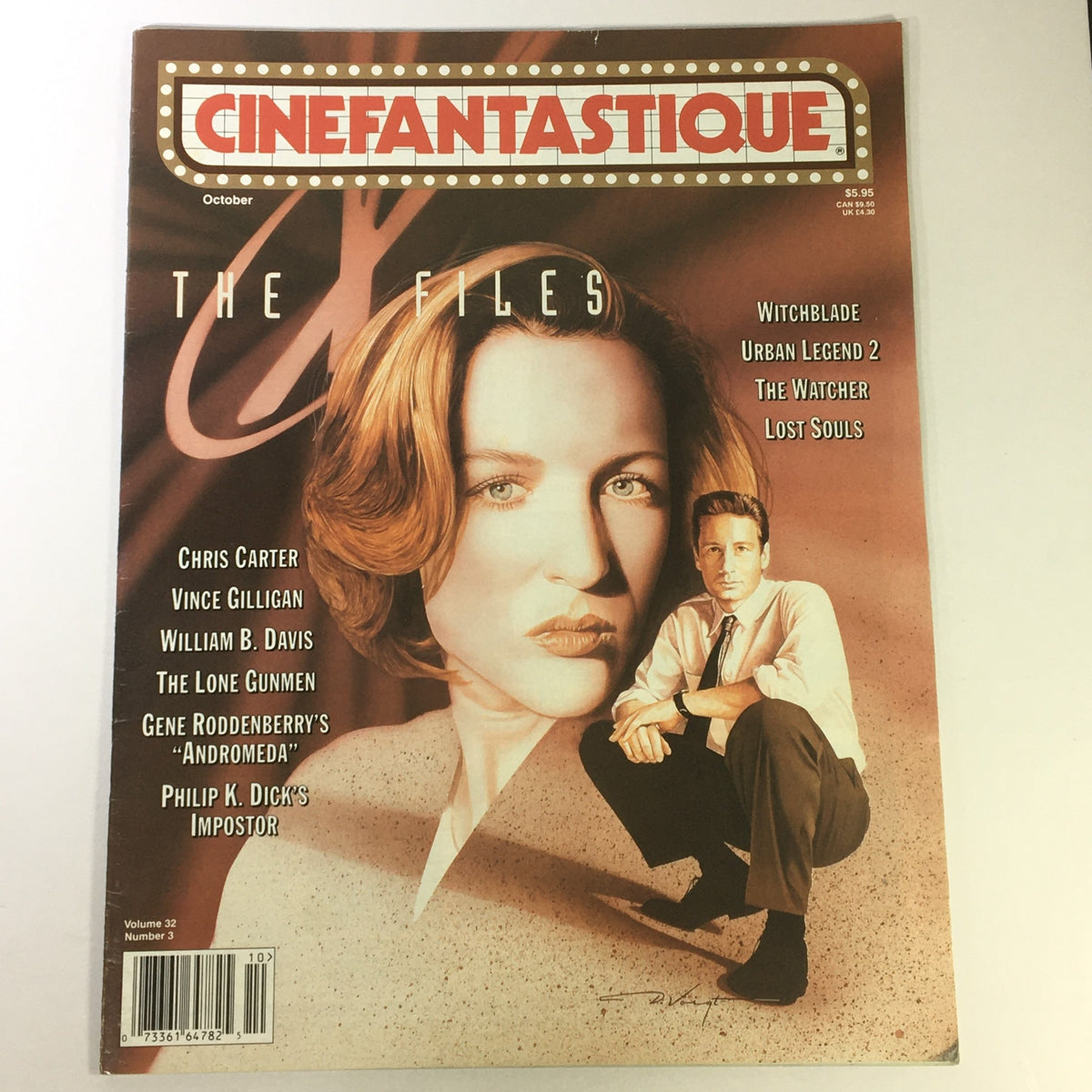 Cinefantastique October 2000 Vol 32 #3 featuring Chris Carter and Vince Gilligan, showcasing a cover image of The X-Files with prominent characters and headline information.