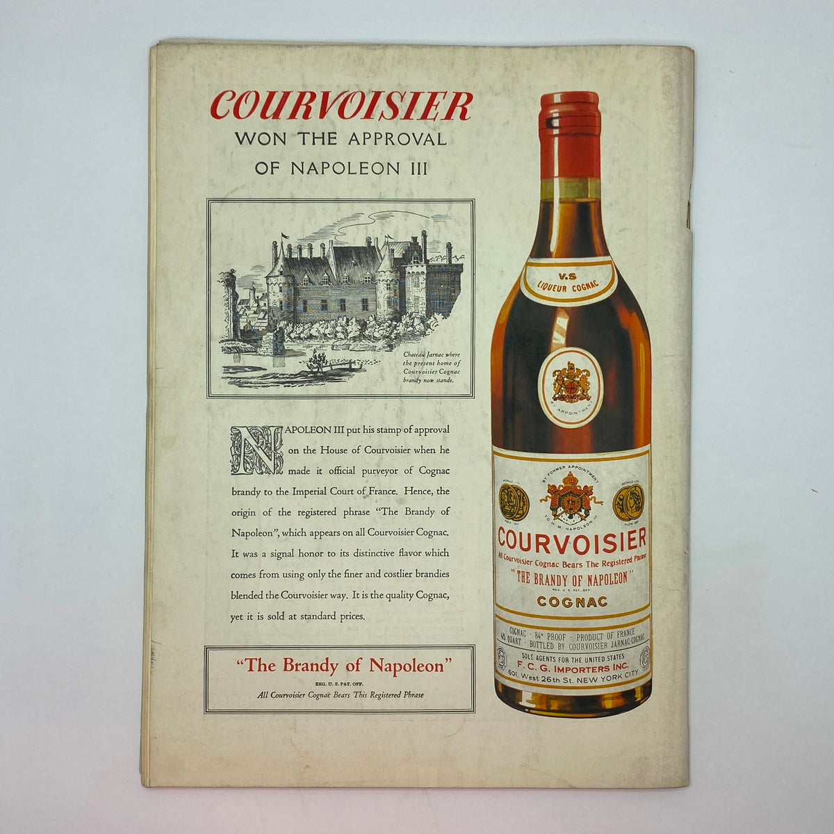 Courvoisier Cognac advertisement in The New Yorker Complete Magazine November 13, 1937, highlighting its historical significance.