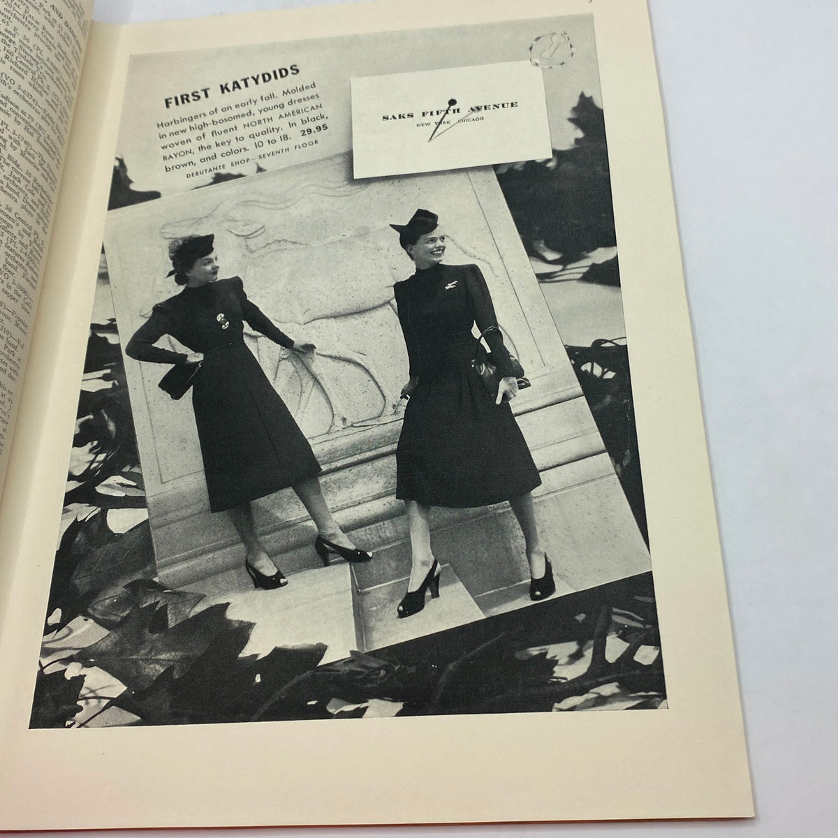 Fashion advertisement from The New Yorker magazine, September 10, 1938, displaying two models in elegant dresses, emphasizing the vintage style of the time.