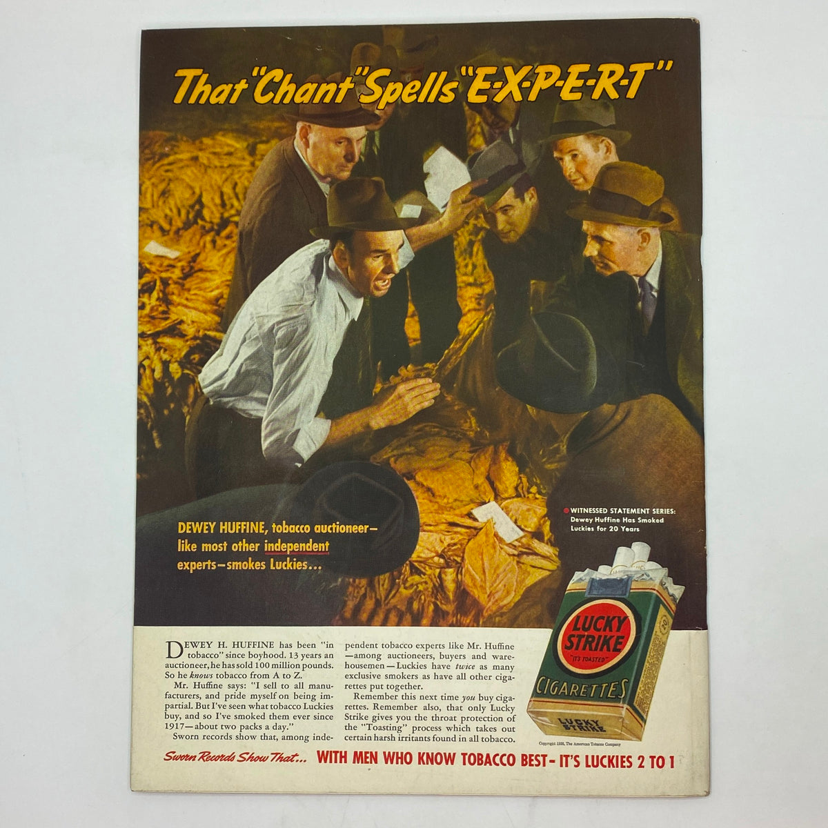 Back cover of The New Yorker magazine dated May 21, 1938, featuring a tobacco advertisement for Lucky Strike cigarettes. This vintage issue is associated with the Rea Irvin cover.