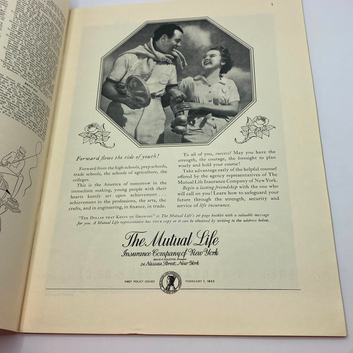 An advertisement page from The New Yorker magazine, June 25, 1938, displaying a couple engaging in conversation while promoting The Mutual Life Insurance Company.