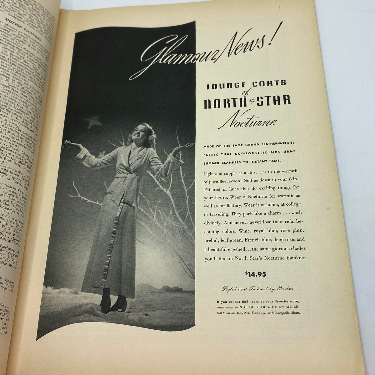 Vintage advertisement from The New Yorker magazine, September 11, 1937, featuring a model in a lounge coat by North Star, highlighting fashion trends of the era.