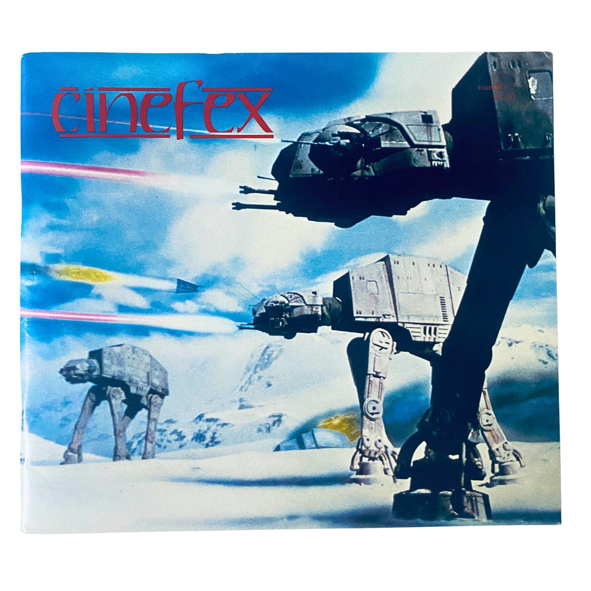 Cinefex Magazine August 1980 No. 2 The Empire Strikes Back cover featuring AT-AT walkers on Hoth with laser blasts in the background.
