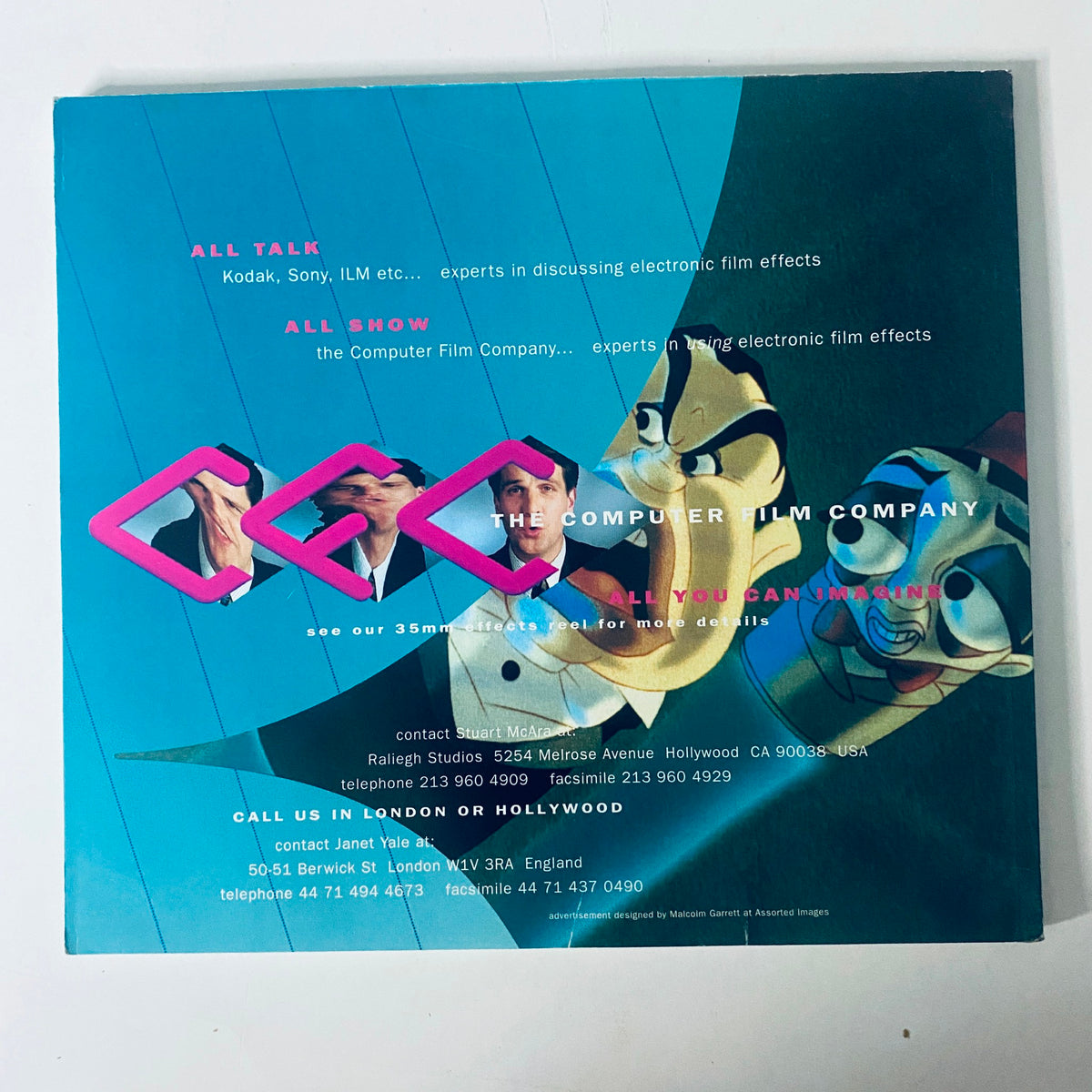 Back cover advertisement of Cinefex Magazine August 1992 No. 51 Batman Returns promoting The Computer Film Company.