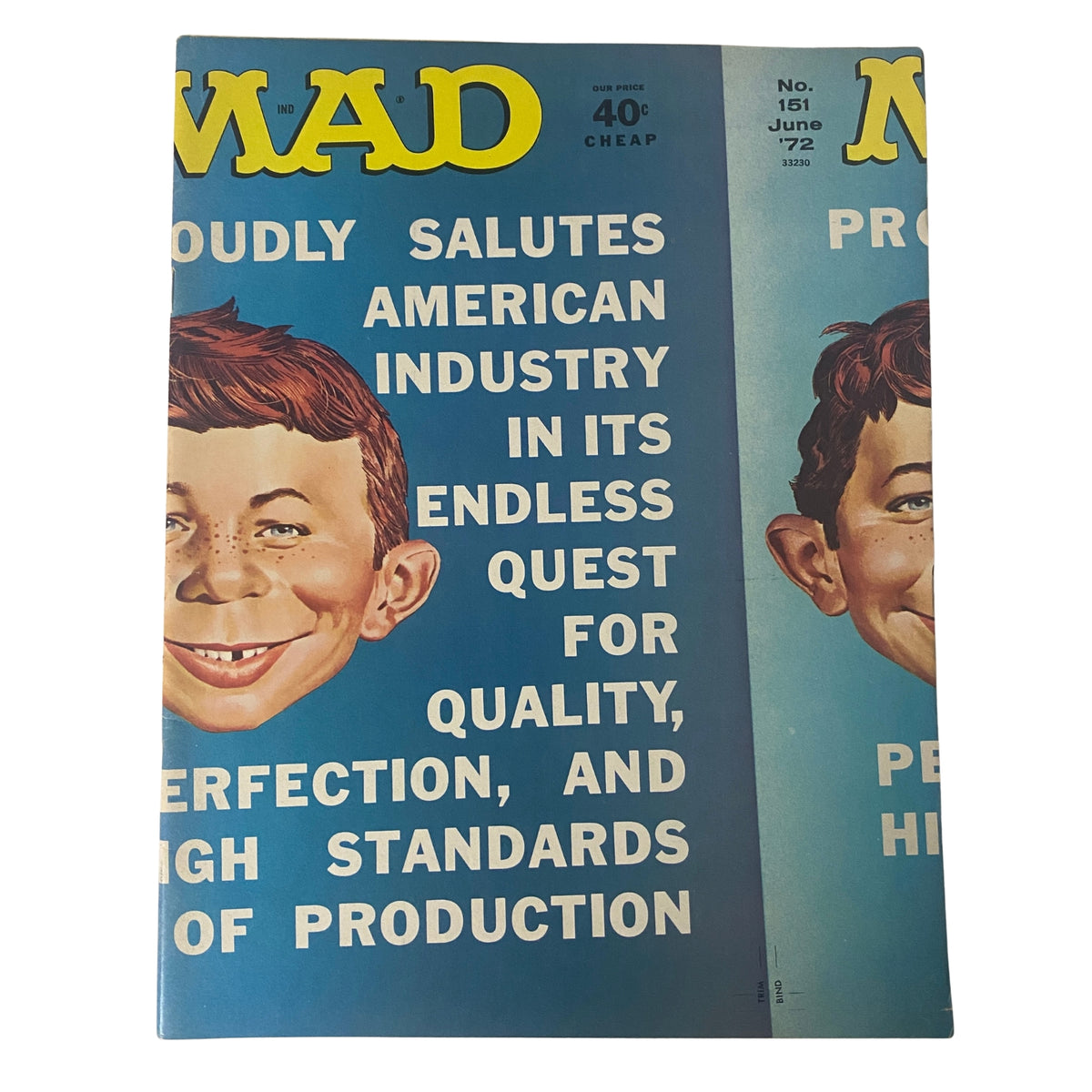 Cover of Mad Magazine June 1972, Issue No. 151, featuring a smiling character and bold text saluting American industry.