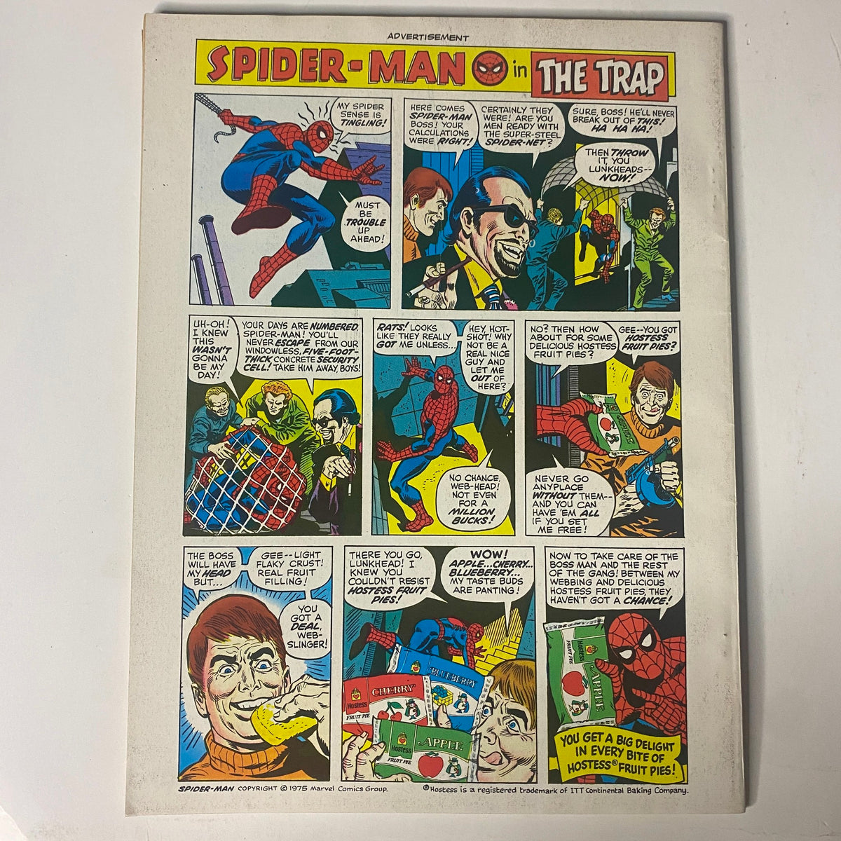 Back cover of Planet of the Apes May 1975 Issue No. 8 featuring a colorful Spider-Man advertisement, illustrating the cross-promotion strategies used in comic books during the 1970s.