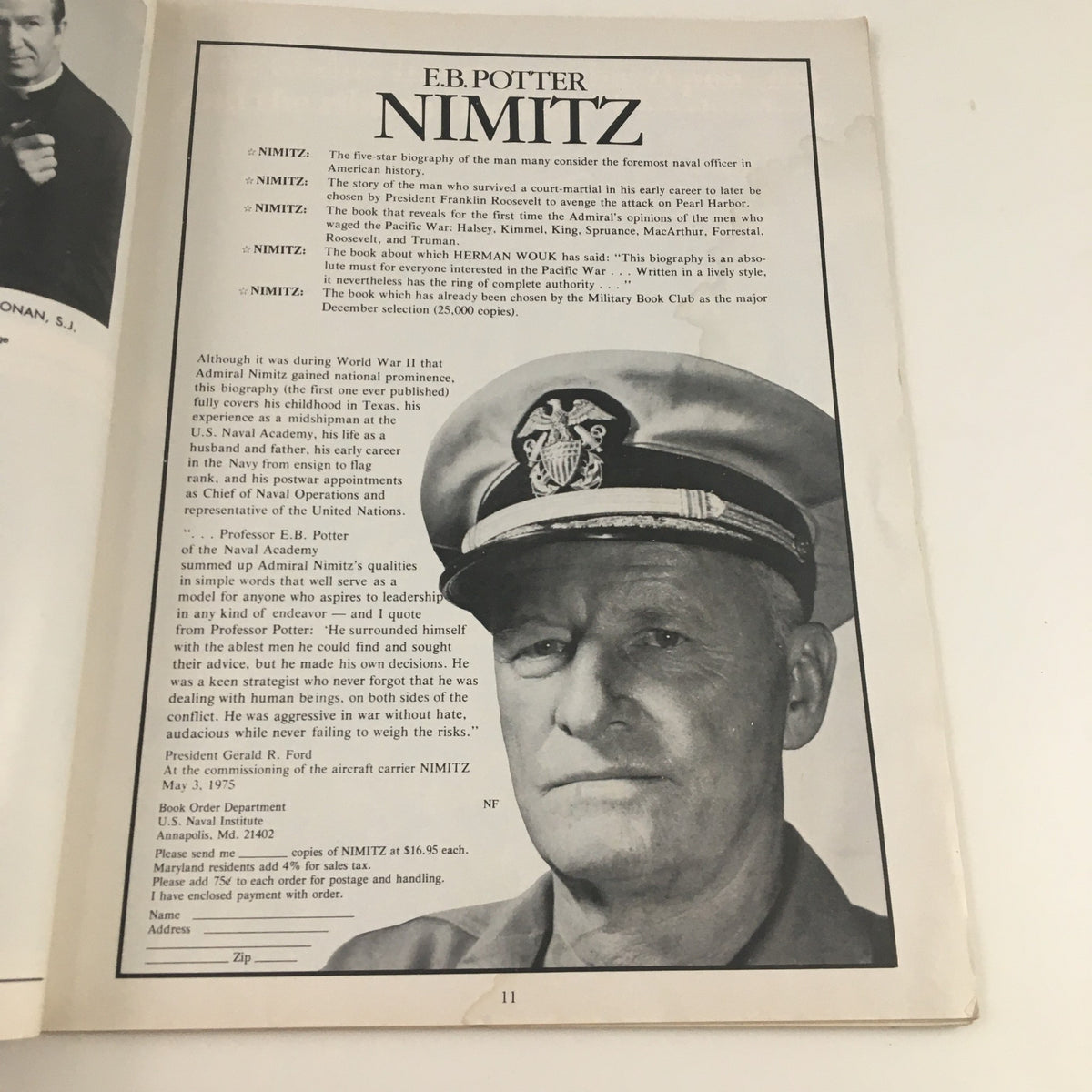 Biographical profile of E.B. Potter from the 1976 Navy Boston College Navy-Marine Corps Memorial Stadium Program, highlighting his naval career.