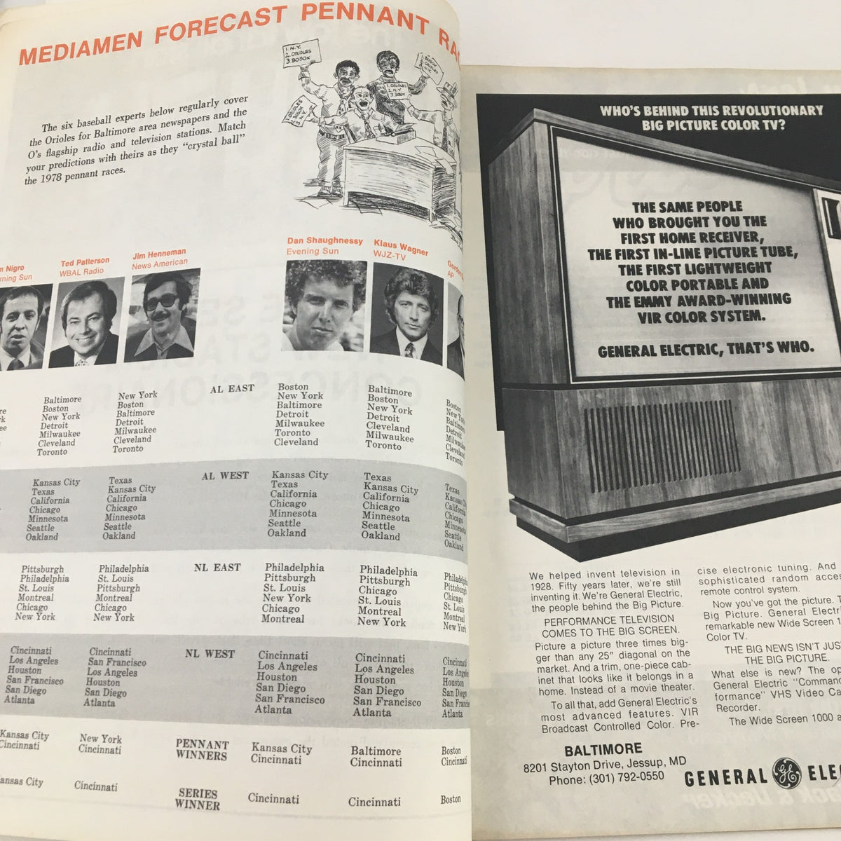 Inside page of the 1978 The Daily Baltimorean The O's Keep Swinging Official Program, displaying a media forecast for the baseball season.