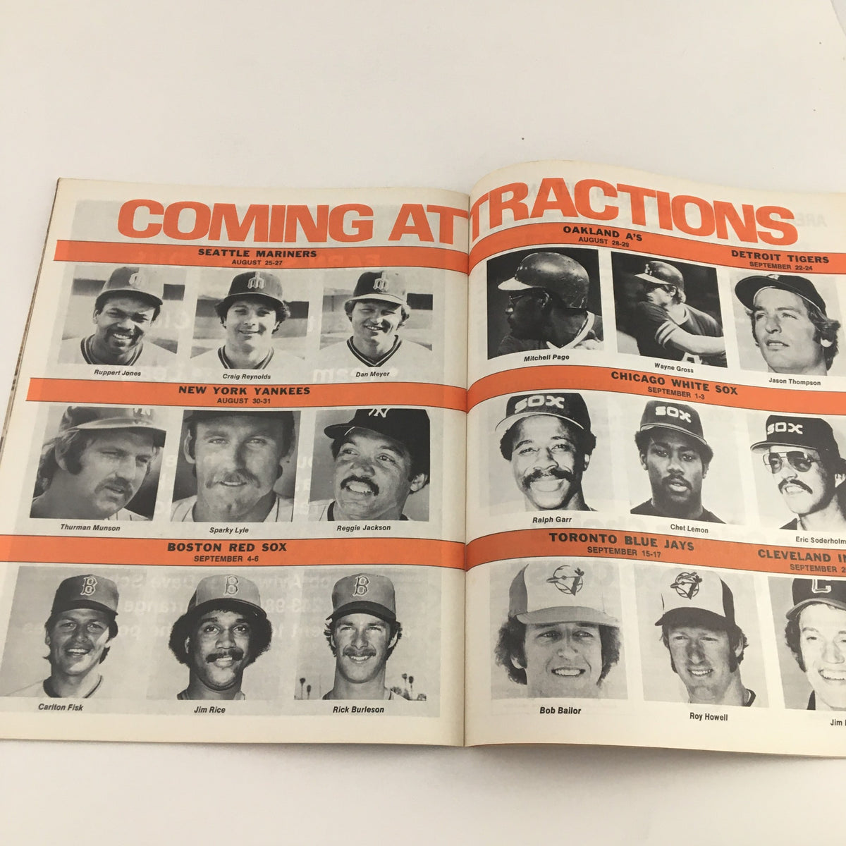 Page titled 'Coming Attractions' from 1978 The Daily Baltimorean The O's Keep Swinging Official Program listing upcoming games against various teams, including the New York Yankees and Boston Red Sox.