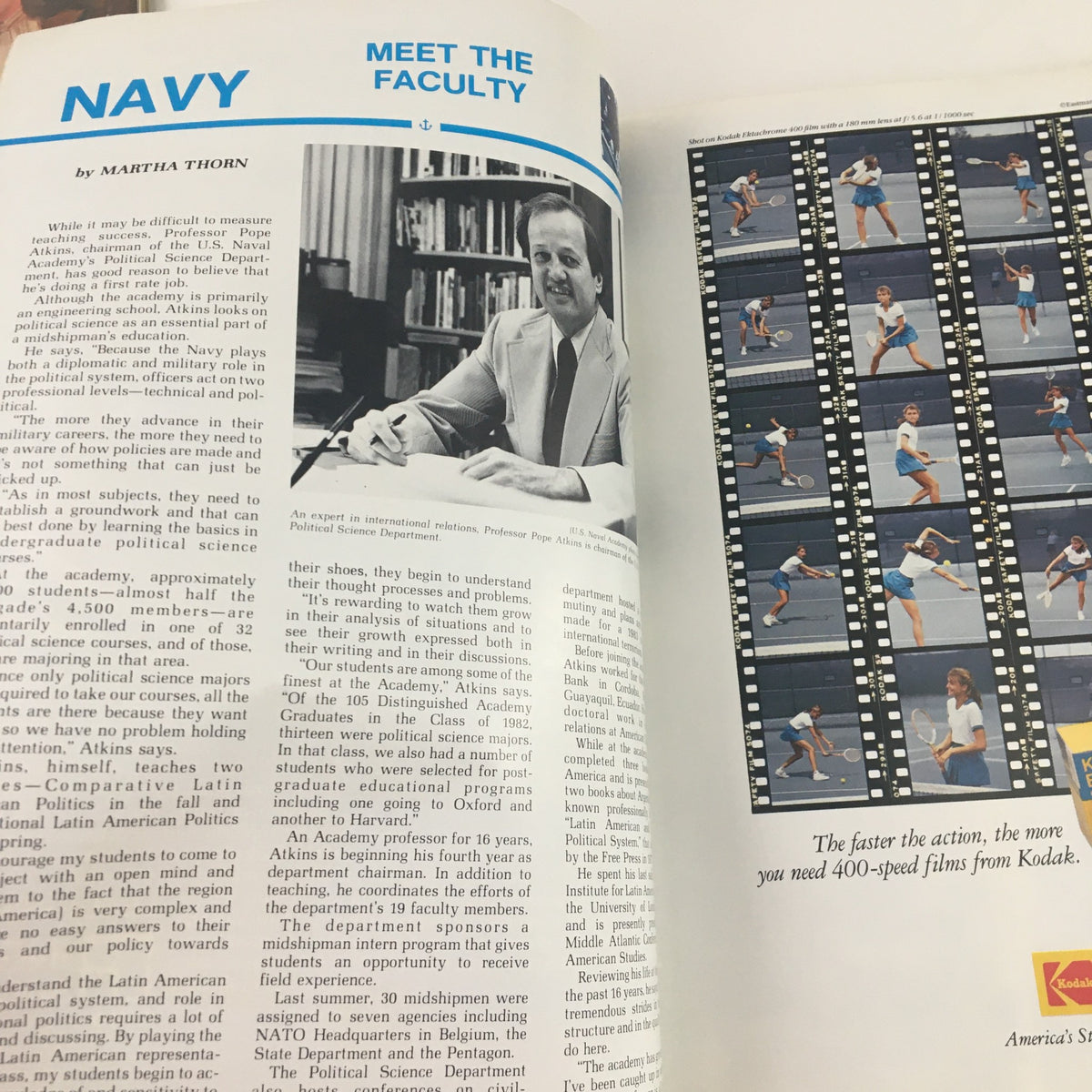 1982 Navy-Marine Corps Memorial Stadium Navy vs Virginia Program with a section that introduces Navy faculty and their contributions to sports and education.