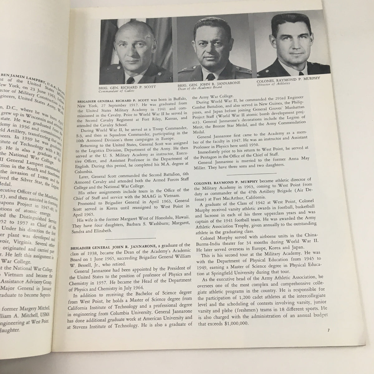 Internal page of Gridiron Magazine November 13 1965 with photographs and biographies of military personnel, illustrating the connection between sports and military.