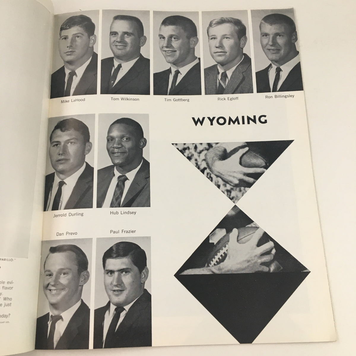 Gridiron Magazine November 13 1965 - Wyoming football players' portraits including Mike LaHood, Tom Wilkinson, and Jerrold Durling, showcasing the team roster from the era.