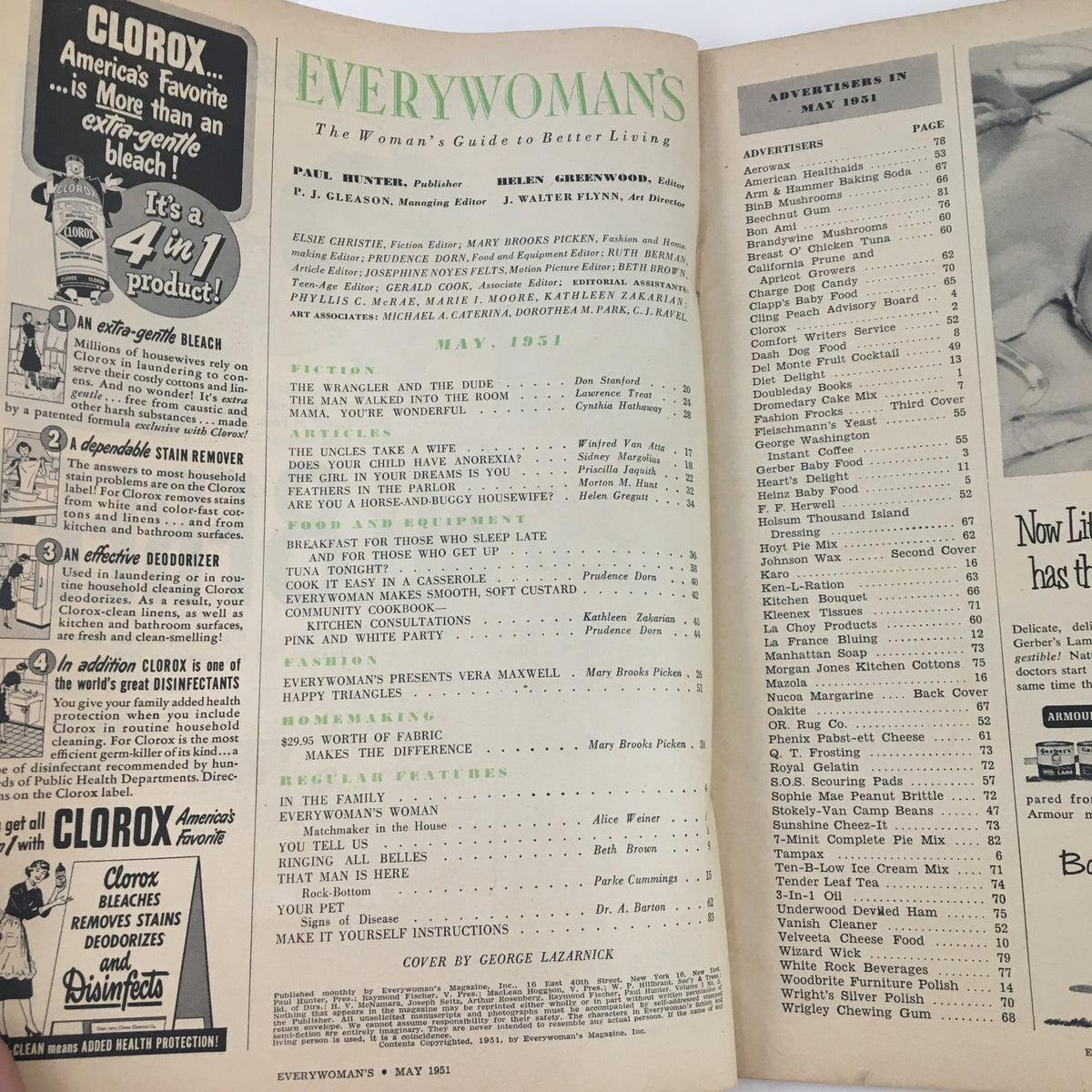 Interior page of Everywoman's Magazine May 1951 featuring an index and list of articles including 'The Girl In Your Dreams is You'.
