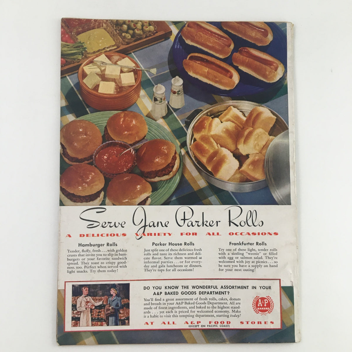 Cover page of Woman's Day Magazine June 1941 featuring a colorful advertisement for Jane Parker Rolls, highlighting various types of rolls suitable for different occasions.