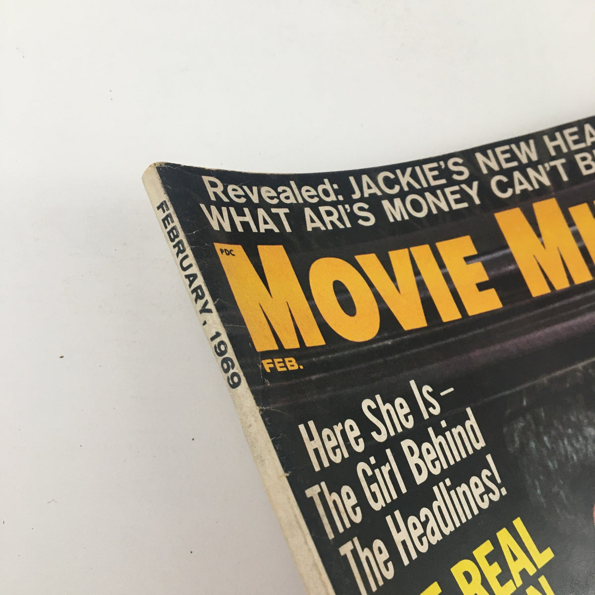 Side view of the February 1969 edition of Movie Mirror Magazine, displaying the title and date, highlighting its vintage appeal.