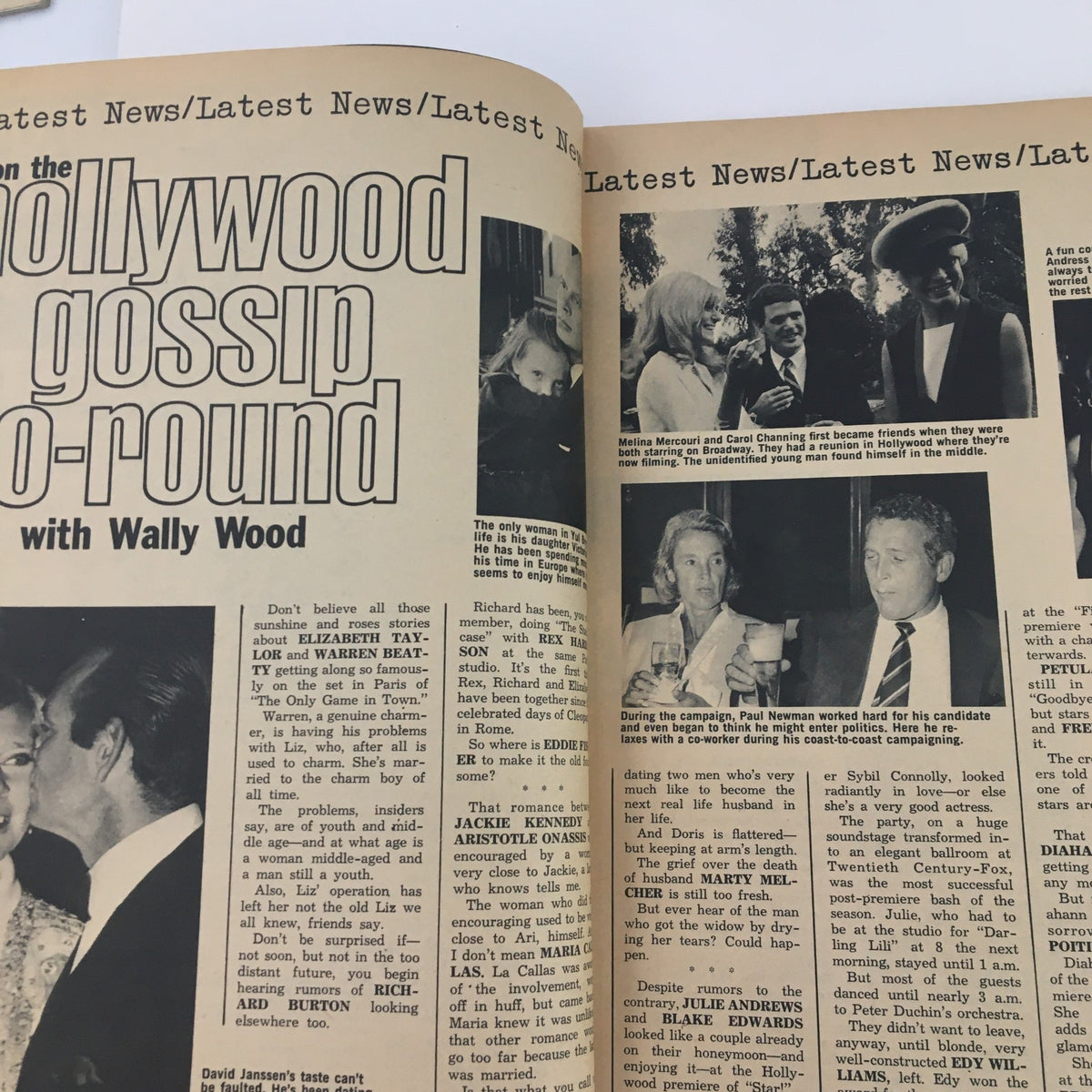 Inside page of Movie Mirror Magazine February 1969 showcasing Hollywood gossip with articles featuring various celebrities including Paul Newman.