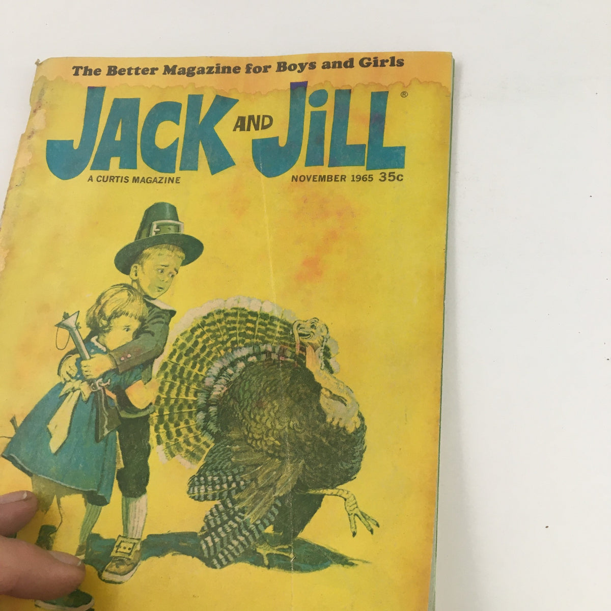 Close-up of the cover of Jack and Jill Magazine November 1965, highlighting the Thanksgiving Dinner in Storyland theme.