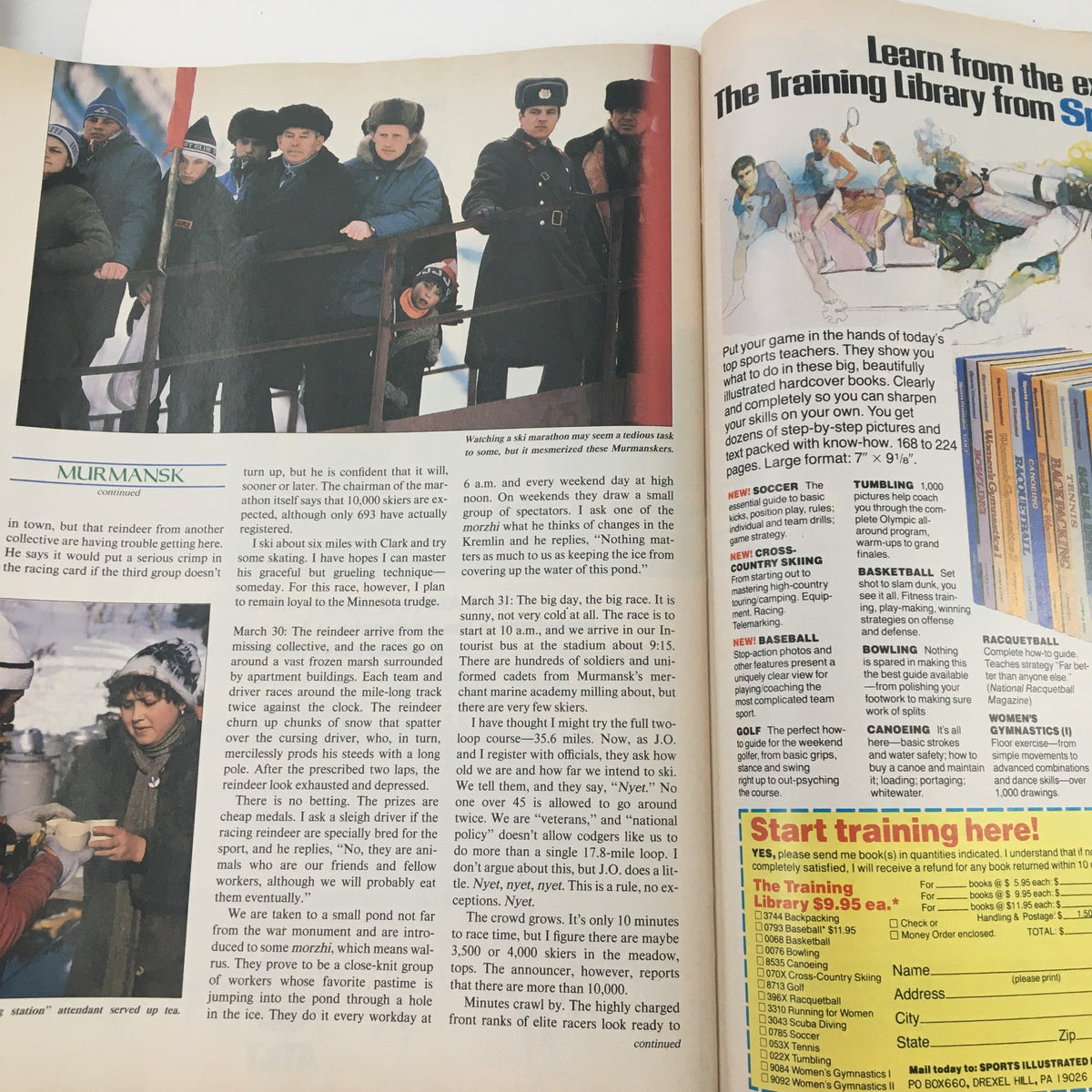 Article discussing training techniques and athletes in Sports Illustrated Magazine April 29 1985, highlighting the intersection of sports and culture.
