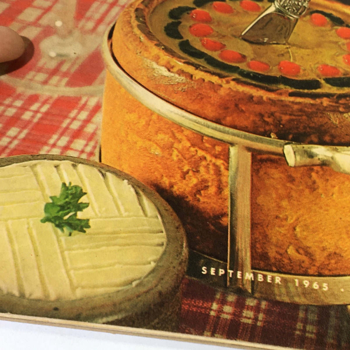 Vintage gourmet dish from VTG Gourmet The Magazine of Good Living September 1965, showcasing Swedish cuisine with decorative presentation.