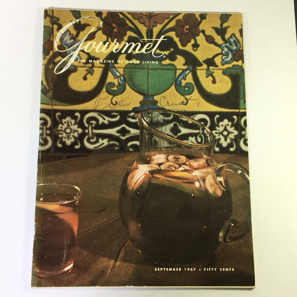 Cover of VTG Gourmet The Magazine of Good Living, September 1967 edition, featuring a pitcher and a glass of drink against a colorful tiled background.