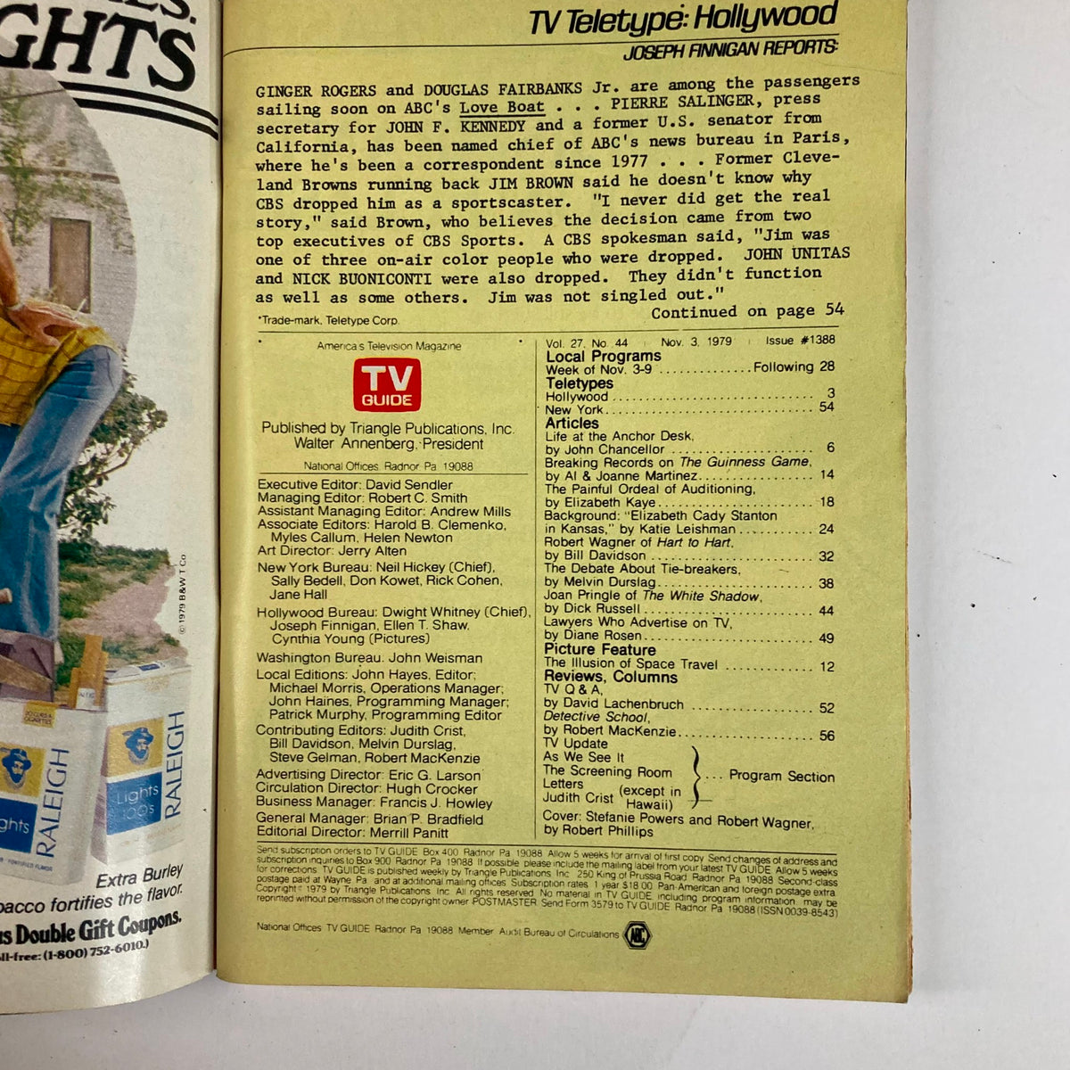 TV Guide Magazine November 3 1979 #1388 Stefanie Powers WA-Baltimore Ed.