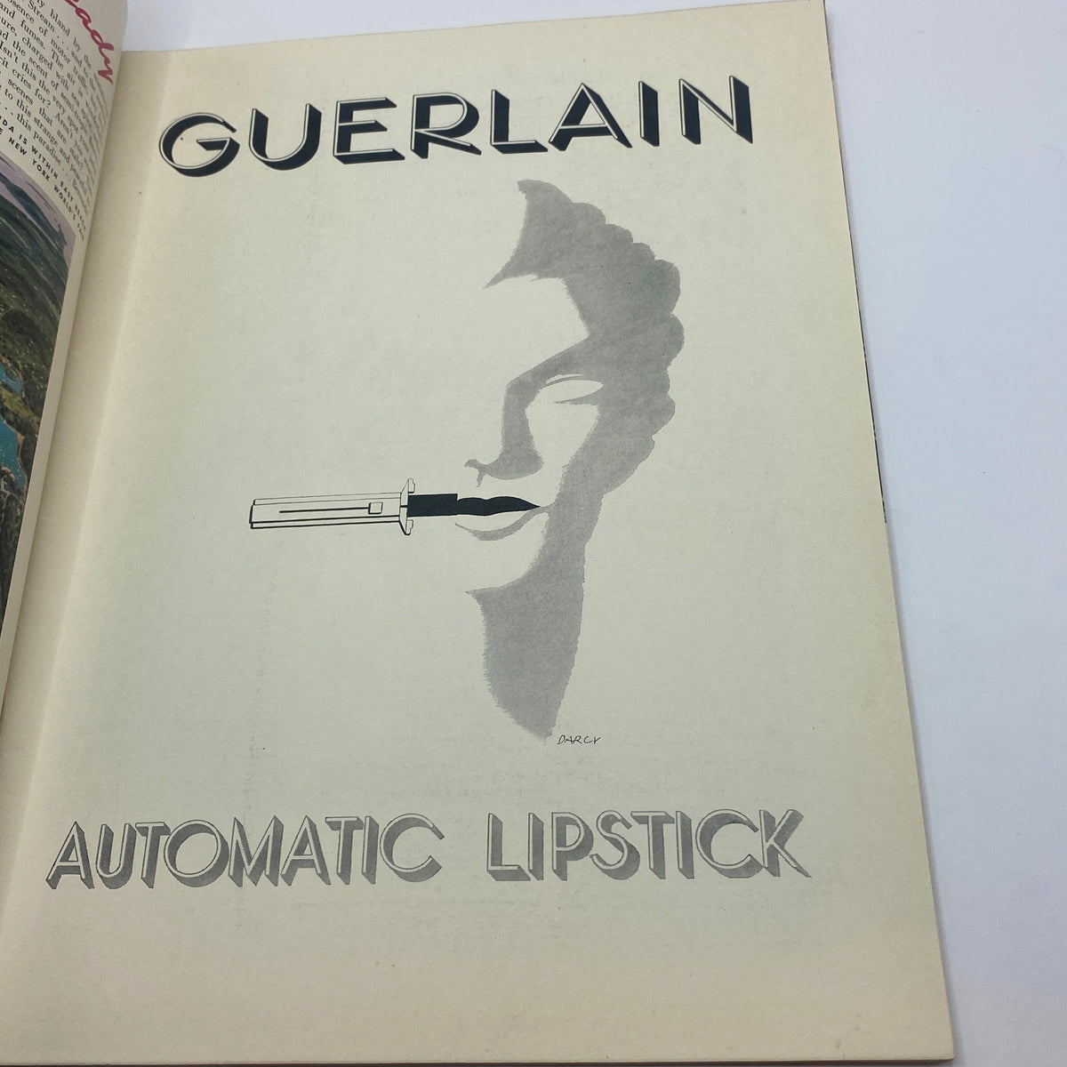 Ad page for Guerlain Automatic Lipstick in The New Yorker Magazine from February 25, 1939, showcasing a vintage design with elegant aesthetics.