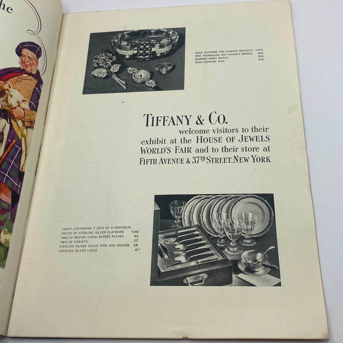 Advertisement page from The New Yorker magazine dated July 29, 1939, showcasing Tiffany & Co. promoting their exhibit at the World's Fair and luxury items for sale.