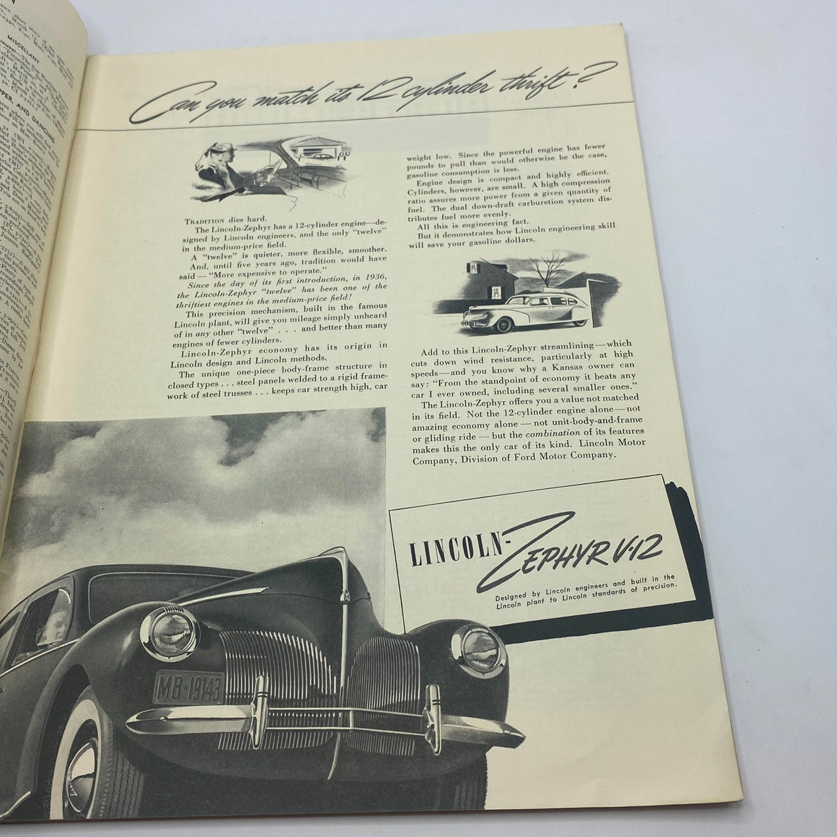 Another interior page of The New Yorker Complete Magazine March 9, 1940, showcasing an advertisement for the Lincoln-Zephyr automobile.