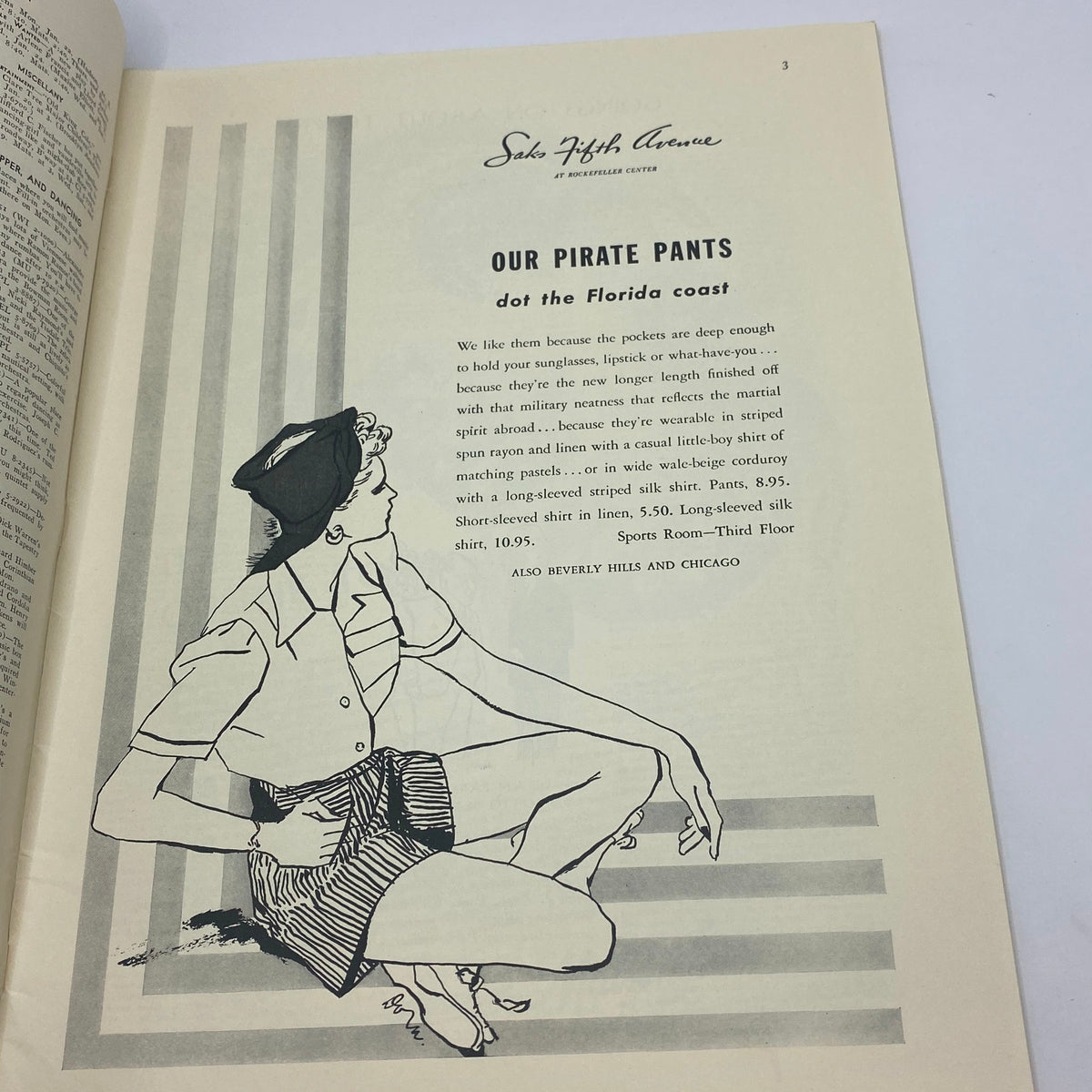 Page from The New Yorker magazine January 20, 1940, advertising stylish clothing with an illustration of a woman in fashionable attire, referencing Saks Fifth Avenue.