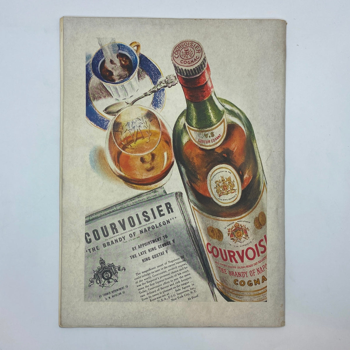 New Yorker Complete Magazine January 6, 1940 Peter Arno Cover featuring an illustration of a Courvoisier Cognac bottle, a glass with cognac, and a cup, reflecting early 20th-century American culture and advertising art.