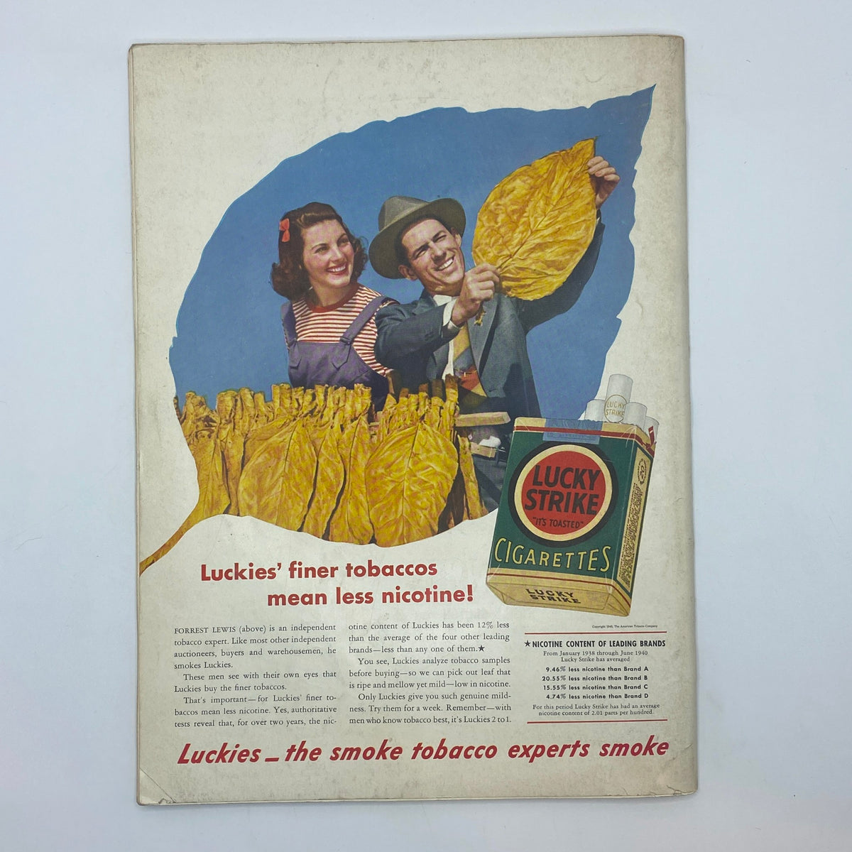 Vintage advertisement for Lucky Strike cigarettes in The New Yorker magazine from November 16, 1940.