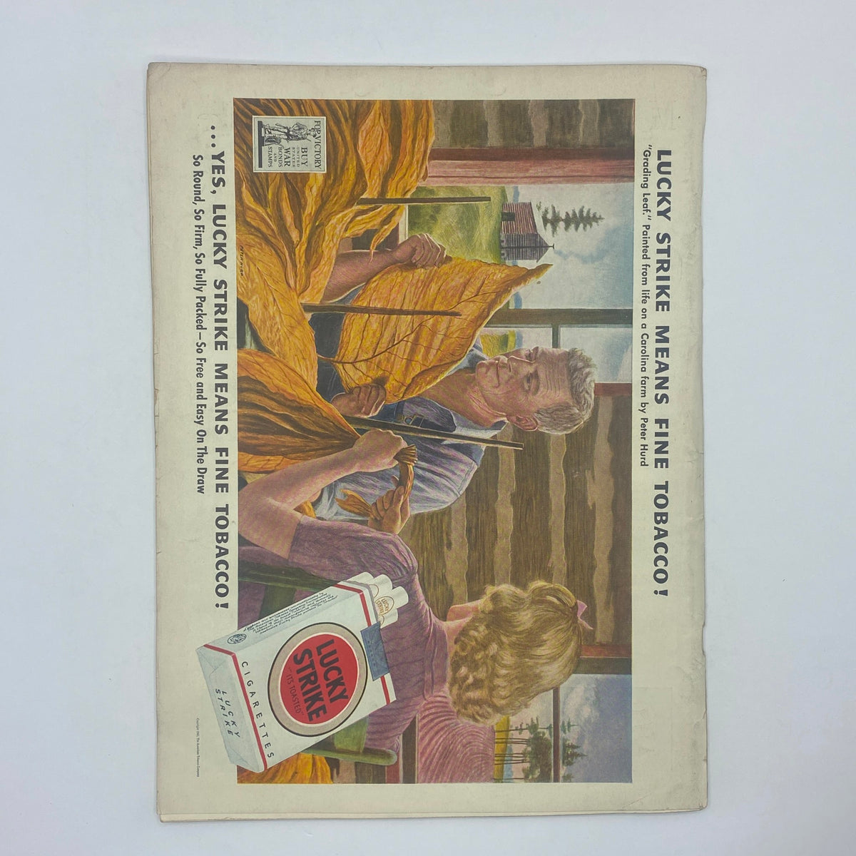 Advertisement for Lucky Strike cigarettes in The New Yorker complete magazine October 16, 1943, illustrating tobacco harvesting.