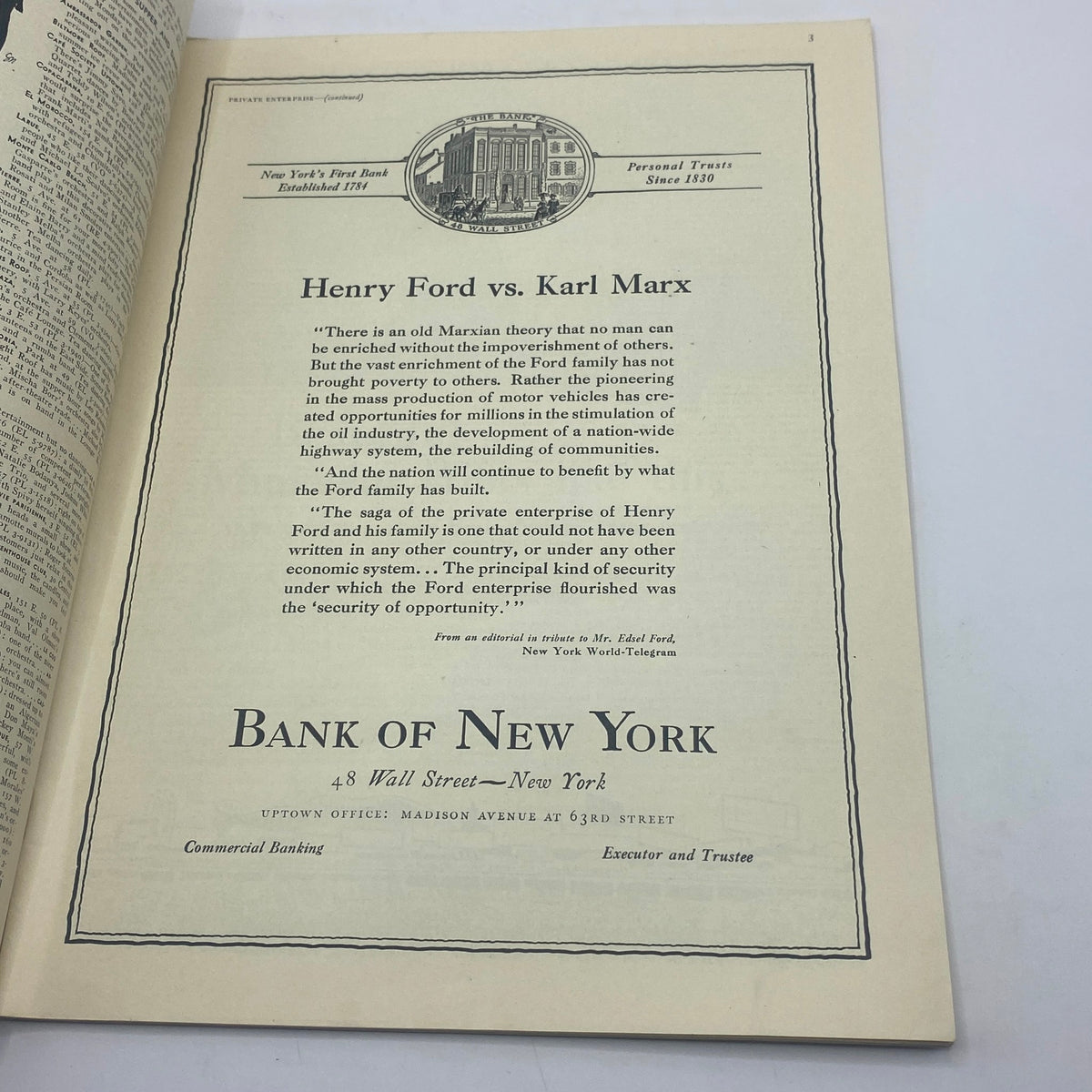 Another interior page from The New Yorker Complete Magazine July 24, 1943 featuring an editorial related to Henry Ford and Karl Marx, discussing economic themes.