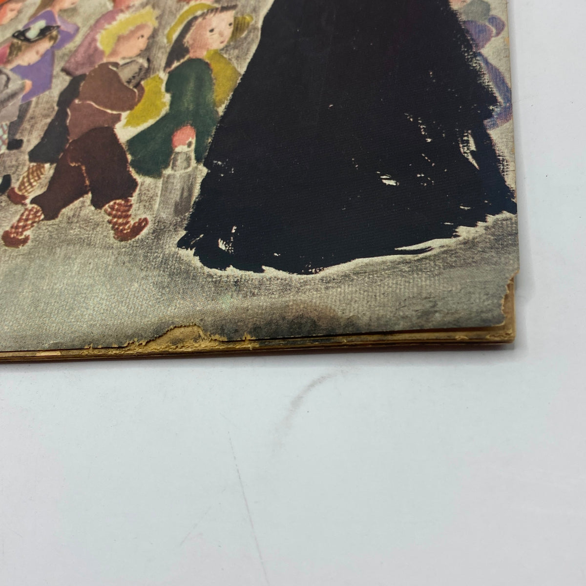 Close-up image of the cover of The New Yorker Complete Magazine May 15, 1943 by Susanne Suba, highlighting the wear at the edge of the magazine and the colorful depiction of children.