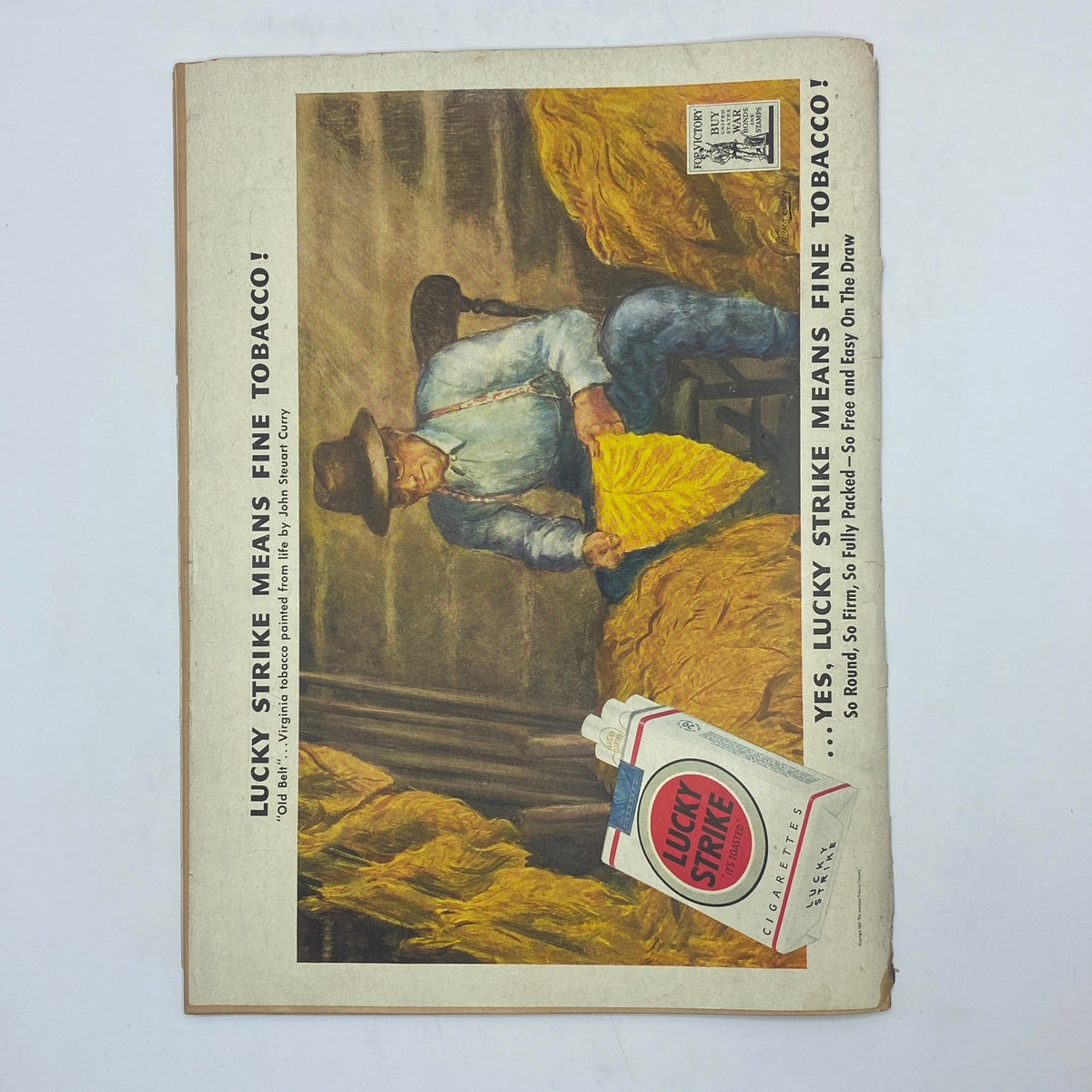 Back cover of The New Yorker Complete Magazine May 15, 1943 displaying an advertisement for Lucky Strike cigarettes with a painting by John Stuart Curry.