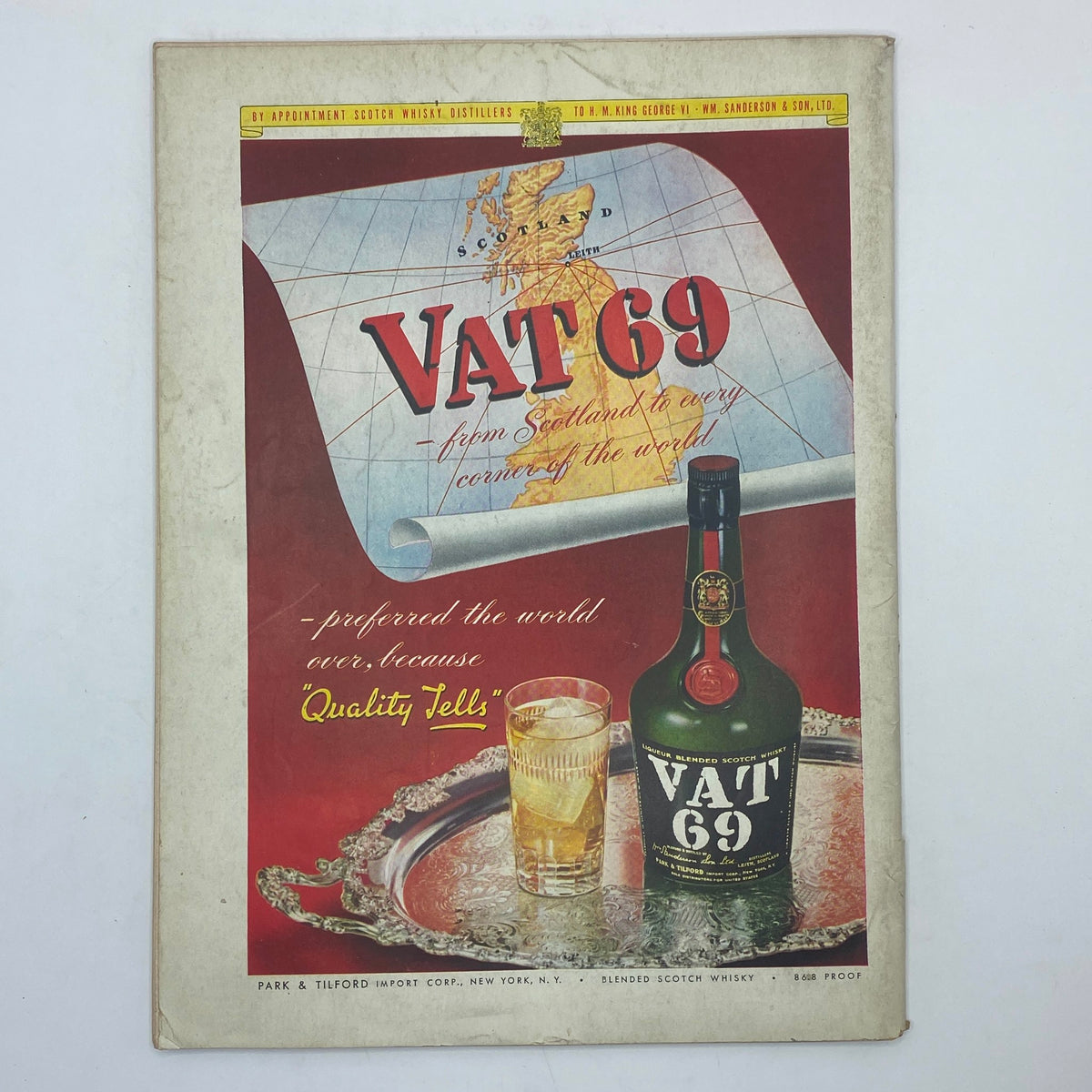 Advertisement page from The New Yorker Complete Magazine, October 18, 1947, featuring VAT 69 scotch whisky with a map of Scotland.
